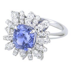 Retro Radiant Cut Ceylon Blue Sapphire and Diamond Platinum Cluster Ring