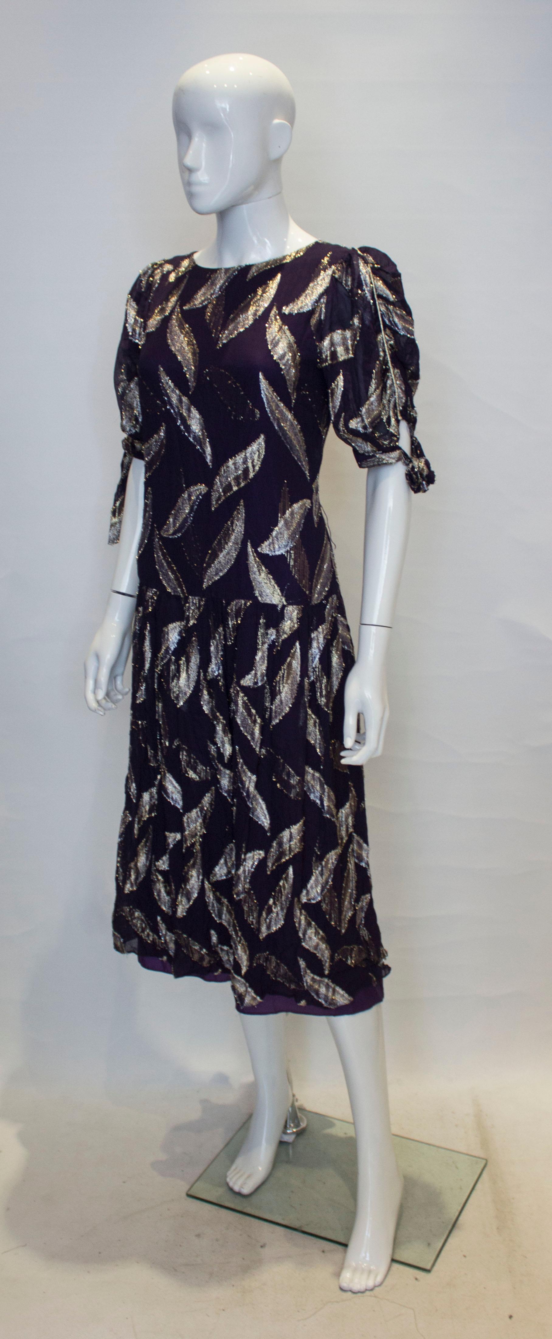Black Vintage Radley Dress in Purple , Gold and Silver For Sale