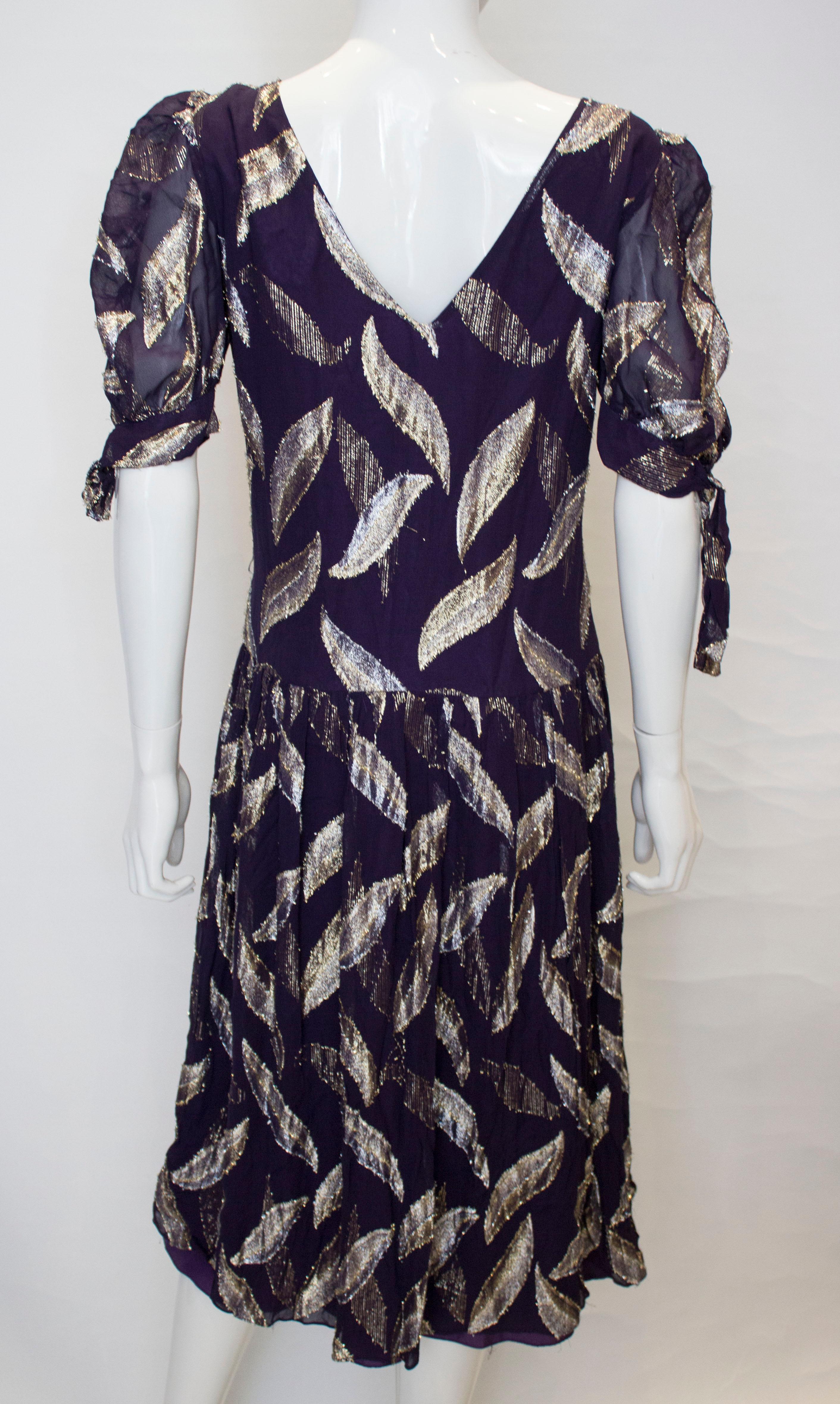Vintage Radley Dress in Purple , Gold and Silver For Sale 3