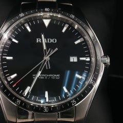 Montre vintage Rado HyperChrome R32502153 pour homme, en acier et céramique noire, 45 mm, à quartz