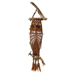 Retro Raffia Macrame Owl Wall Art