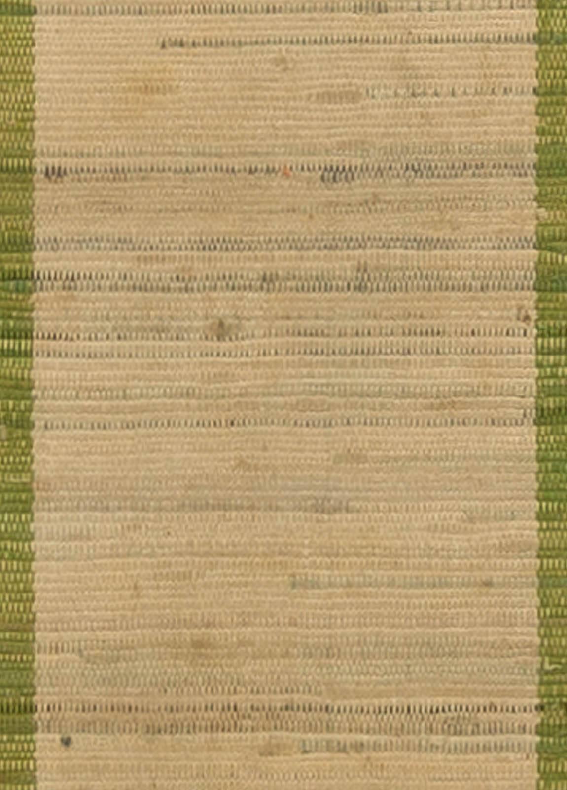 Vintage rag beige, yellow and green striped handwoven wool rug
Size: 3'0