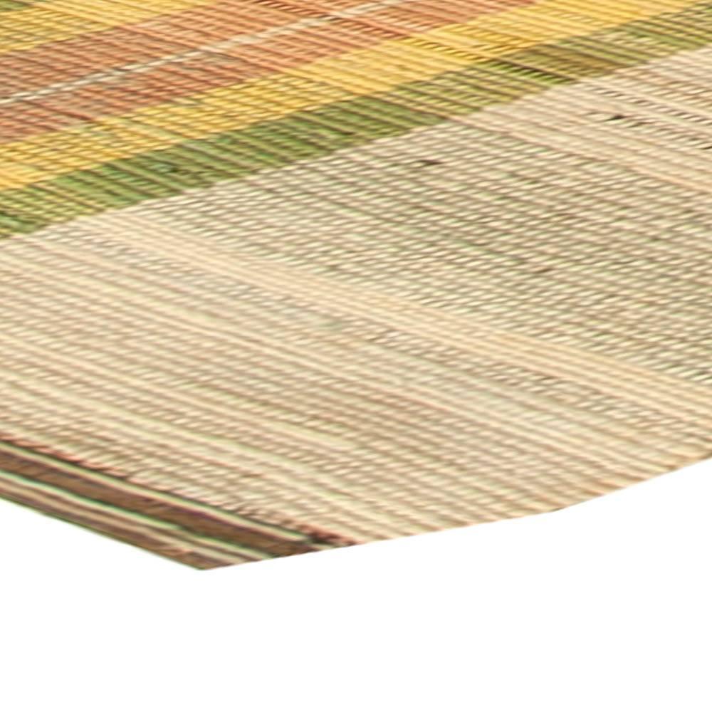 Nepalese Vintage Rag Beige, Yellow and Green Striped Handwoven Wool Rug