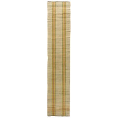 Vintage Rag Beige, Yellow and Green Striped Handwoven Wool Rug