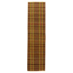 Vintage Striped Brown, Orange, Yellow Wool American Rag Rug