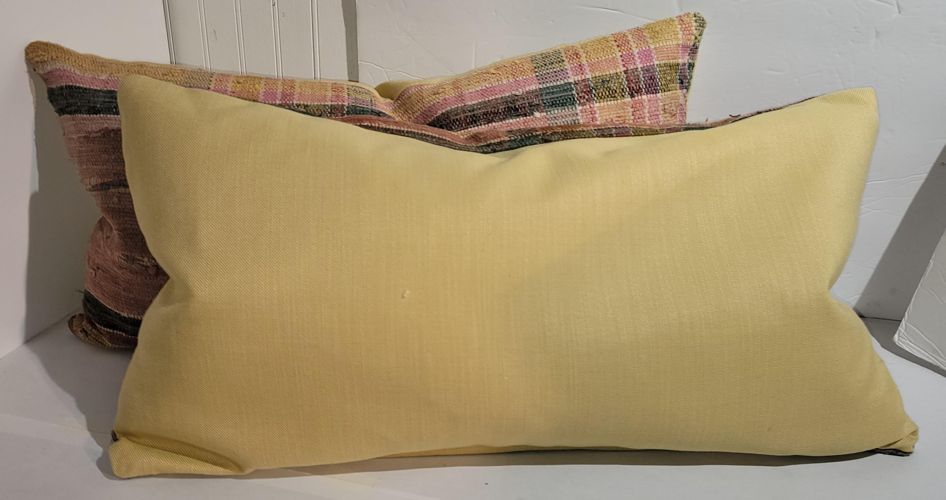 American Vintage  Rag Rug Hand Woven Bolster Pillows For Sale