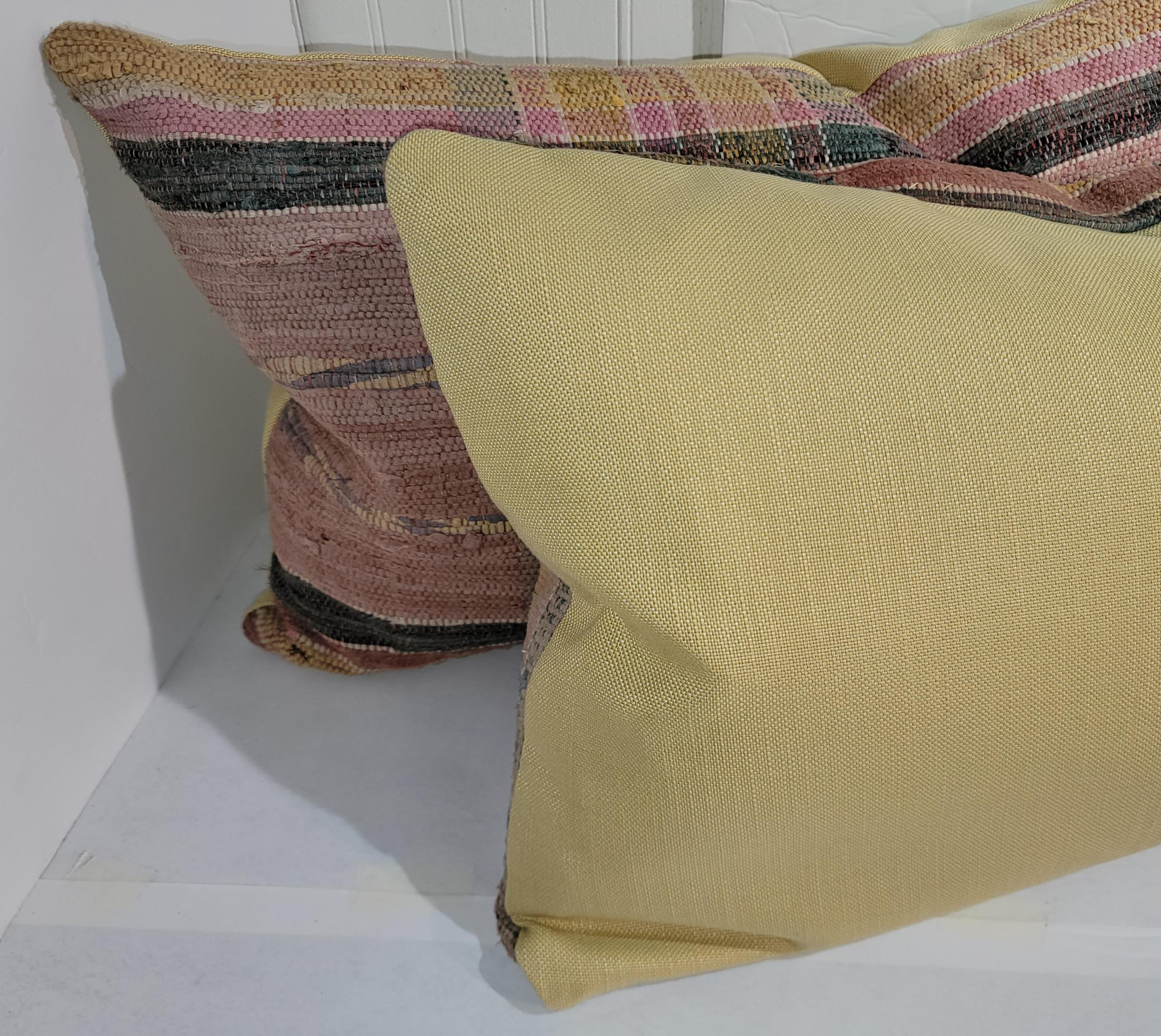 Hand-Woven Vintage  Rag Rug Hand Woven Bolster Pillows For Sale