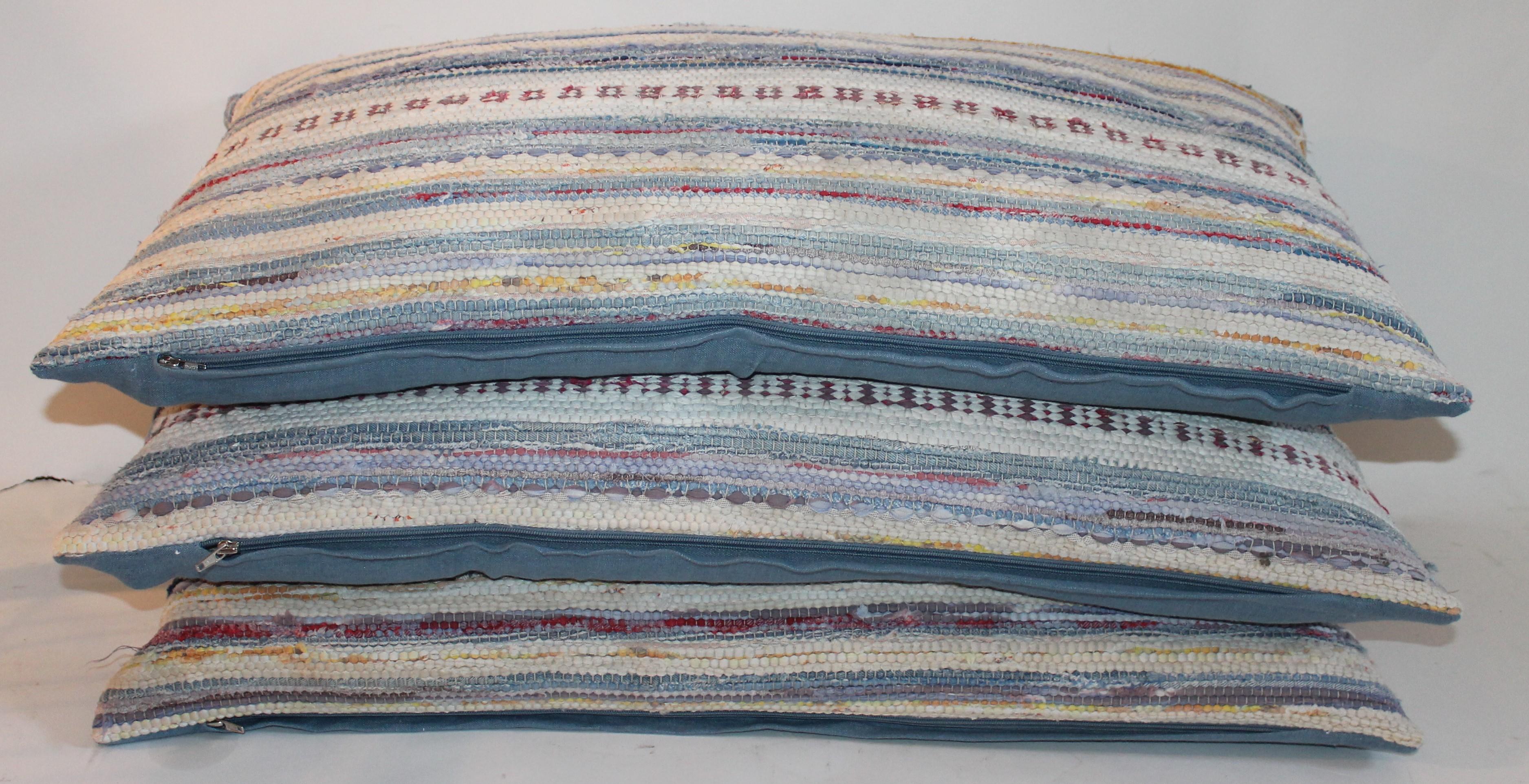 Vintage Rag Rug Pillows, Collection of Three In Excellent Condition For Sale In Los Angeles, CA