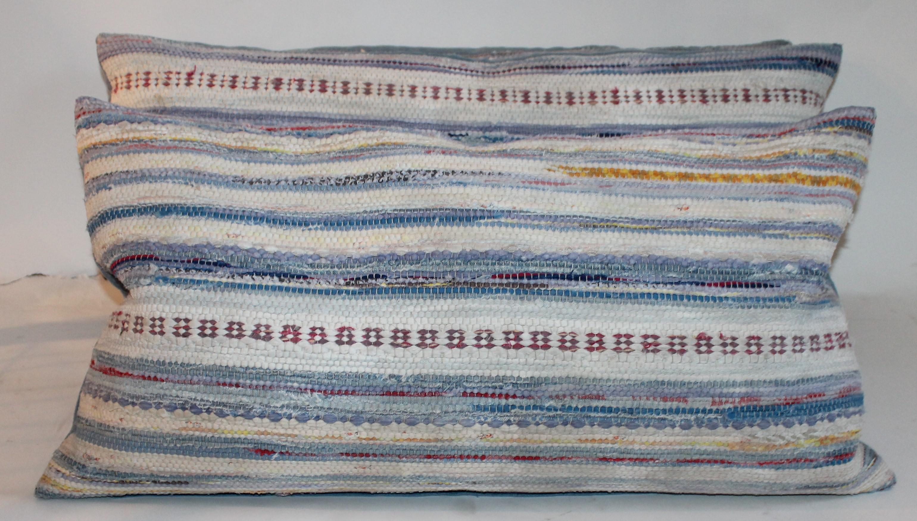 20th Century Vintage Rag Rug Pillows, Collection of Three For Sale