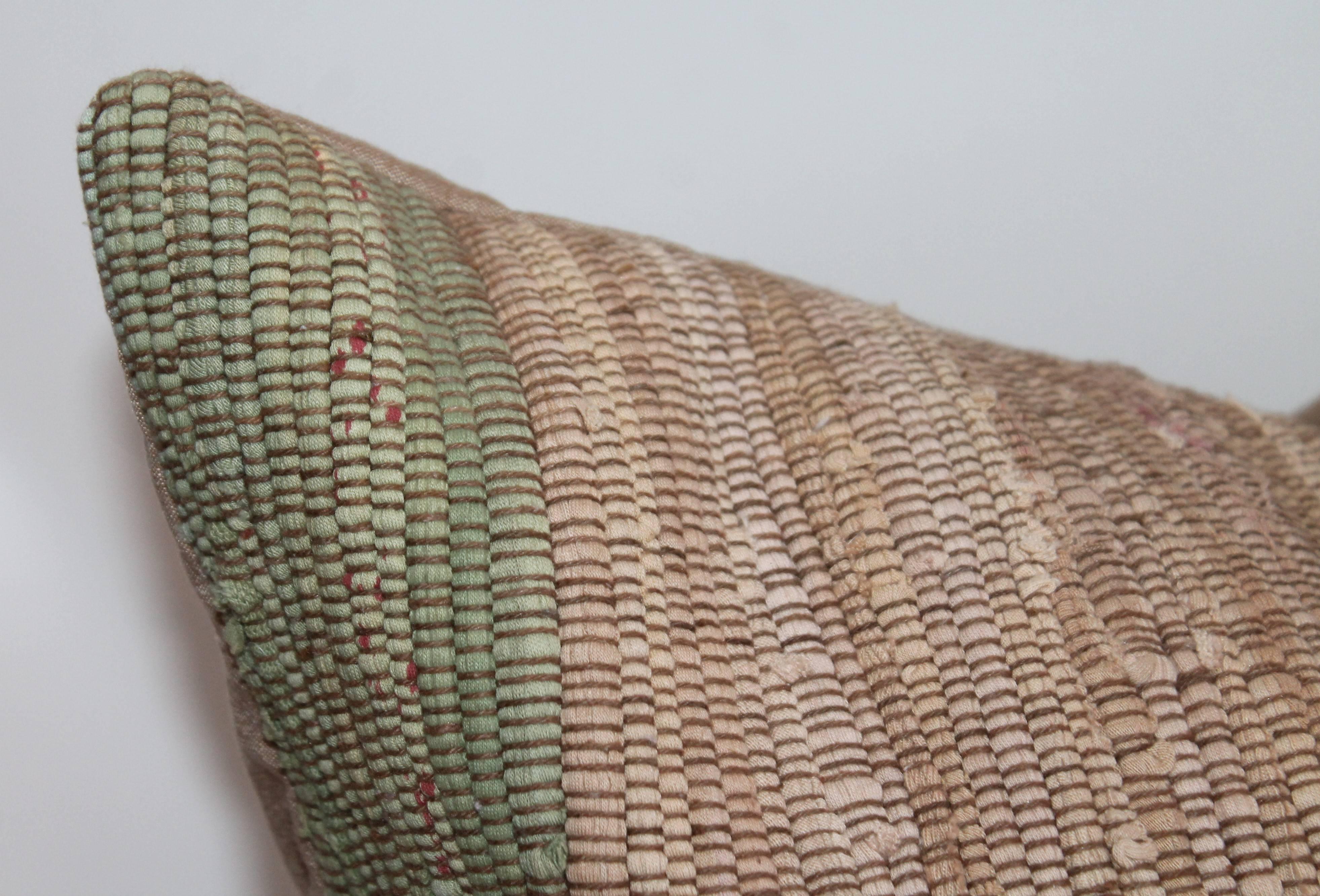 Linen Vintage Rag Rug Pillows / Collection of Four For Sale