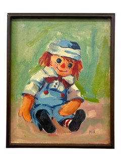 Vintage Raggedy Ann-Style Doll Portrait Painting on Grumbacher Canvas Board