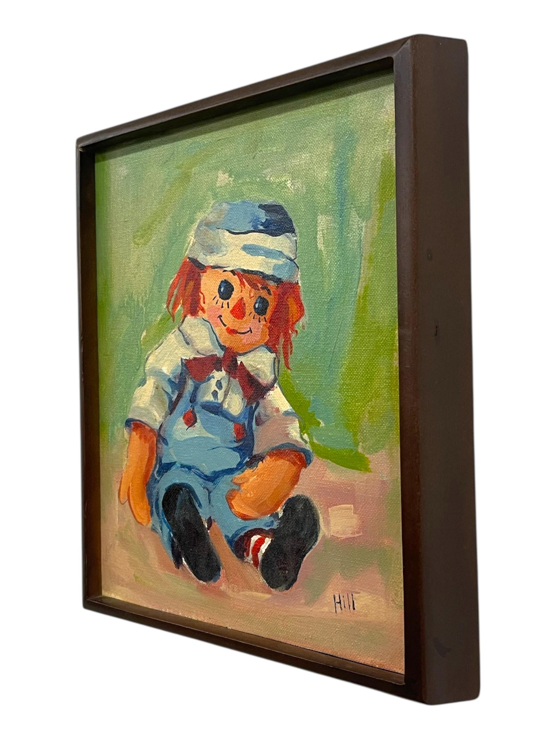 Fine XX secolo Ritratto di bambola in stile Raggedy Ann su tela Grumbacher d'epoca in vendita