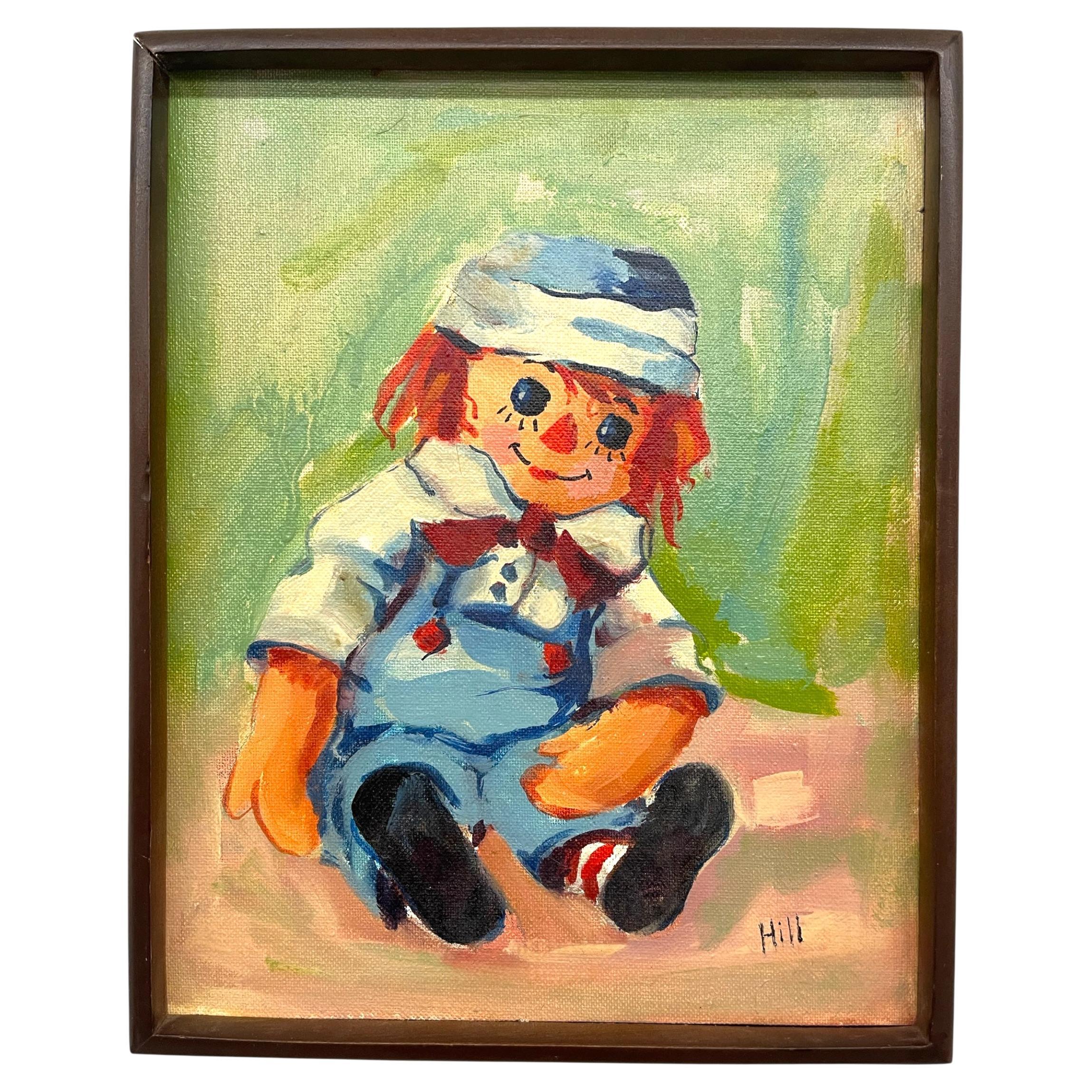 Vintage Raggedy Ann-Style Doll Portrait Painting on Grumbacher Canvas Board