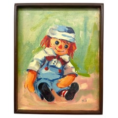 Vintage Raggedy Ann-Style Doll Portrait Painting on Grumbacher Canvas Board