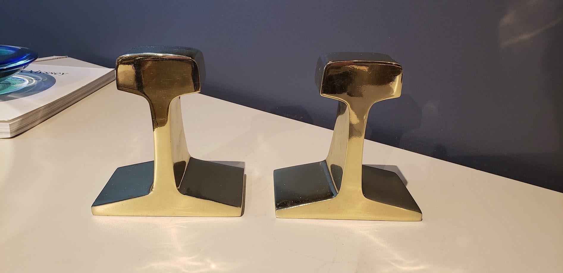 Vintage Railroad Tie Bookends, Restored in Mirror-Polished Brass 3