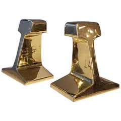 Used Railroad Tie Bookends, Restored in Mirror-Polished Brass