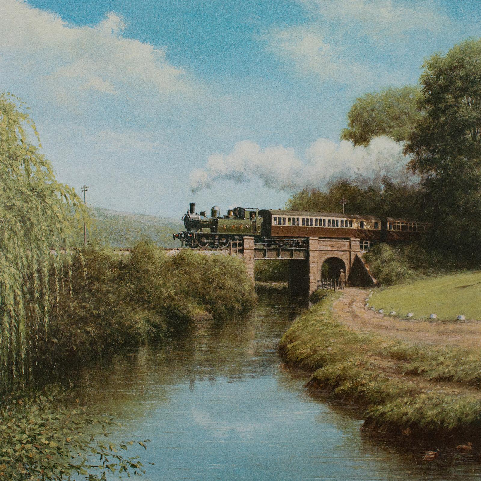 Vintage-Vintage-Eisenbahndruck, englisch, gerahmt, Steam Train Interest, Railwayana, Kunst im Zustand „Gut“ im Angebot in Hele, Devon, GB