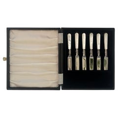 Used Raimond Sheffield England Mother-of-Pearl Fruit Knives Silver Plated Set