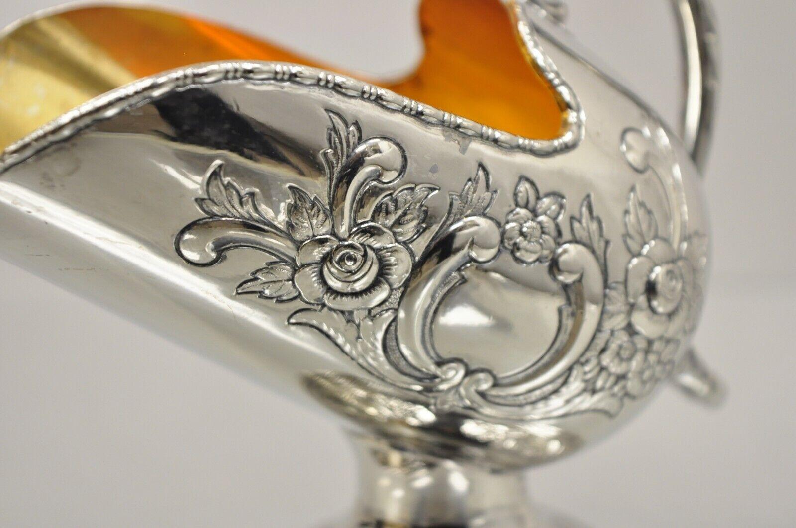 Vintage Raimond Sugar Scuttle Bowl Victorian Pedestal Silver Plated and Copper For Sale 4