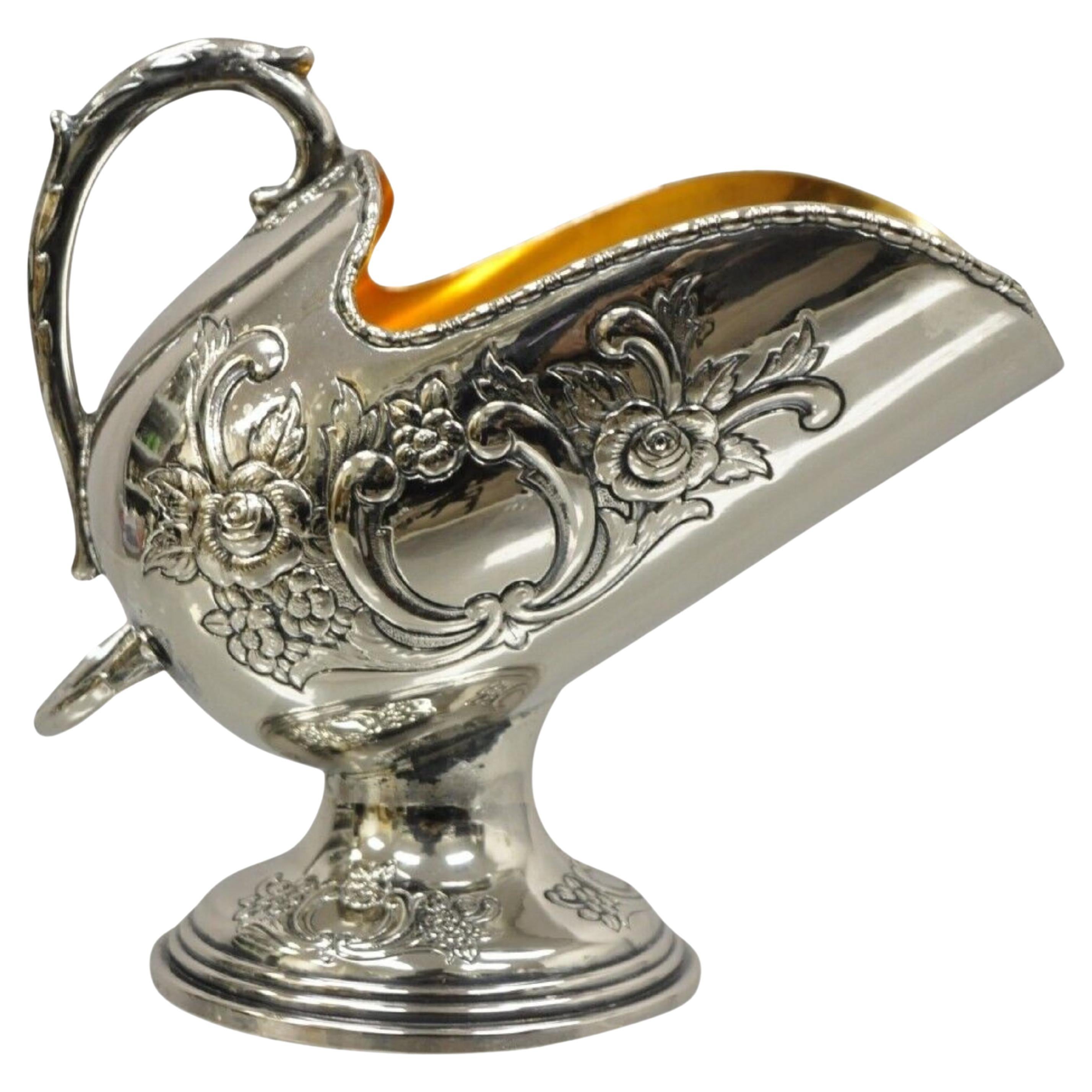 Vintage Raimond Sugar Scuttle Bowl Victorian Pedestal Silver Plated and Copper For Sale