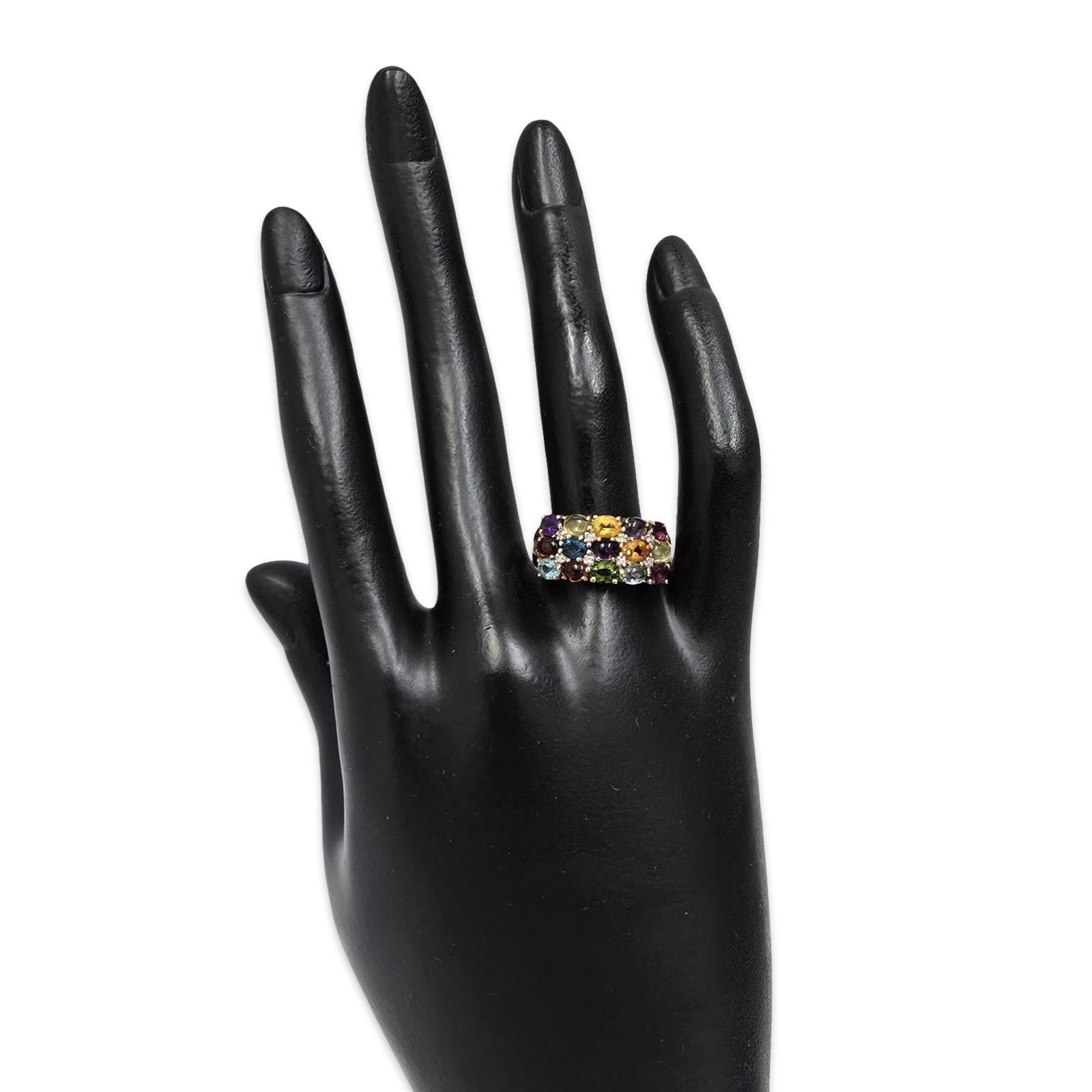 Taille ovale Vintage Bybow Diamonds 6tcw Multi-Gem Dome Ring with Diamond Accents 14k Gold en vente