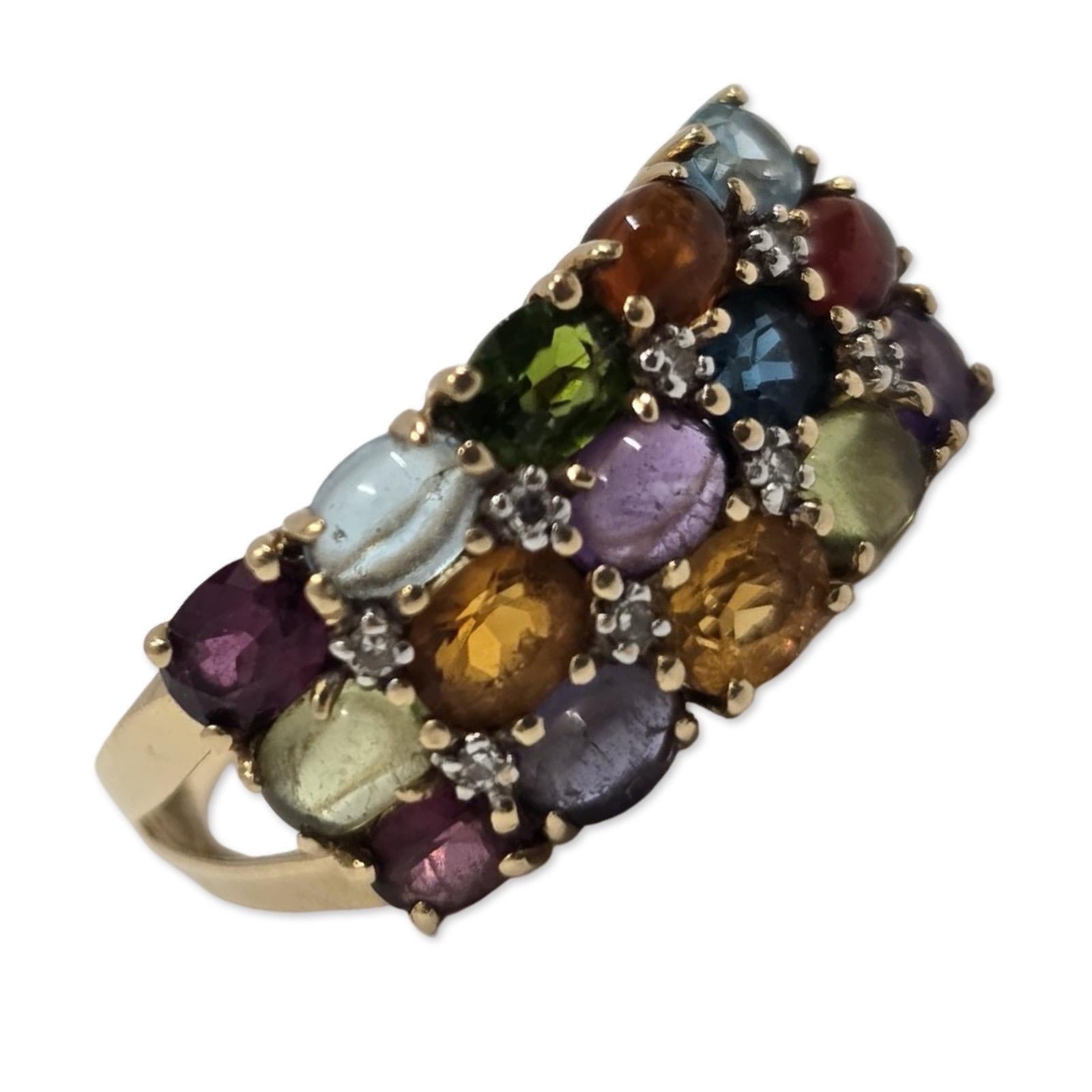 Vintage Bybow Diamonds 6tcw Multi-Gem Dome Ring with Diamond Accents 14k Gold Excellent état - En vente à Miami, FL