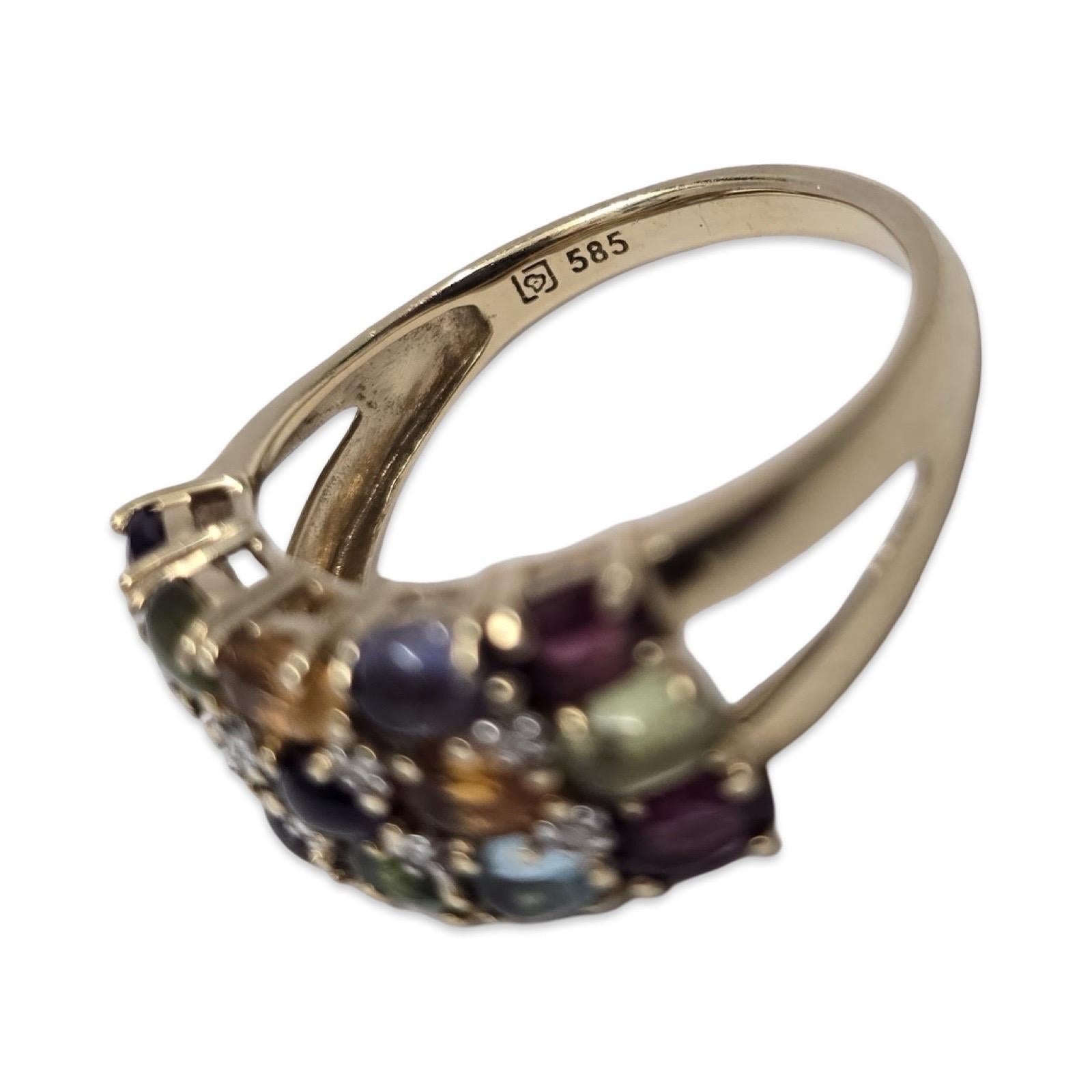 Vintage Bybow Diamonds 6tcw Multi-Gem Dome Ring with Diamond Accents 14k Gold en vente 1