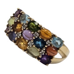 Vintage Rainbow 6tcw Multi-Gem Dome Ring with Diamond Accents 14k Gold