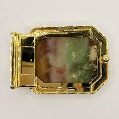 Vintage Rainbow Agate Diamond Belt Buckle in 18k Yellow Gold