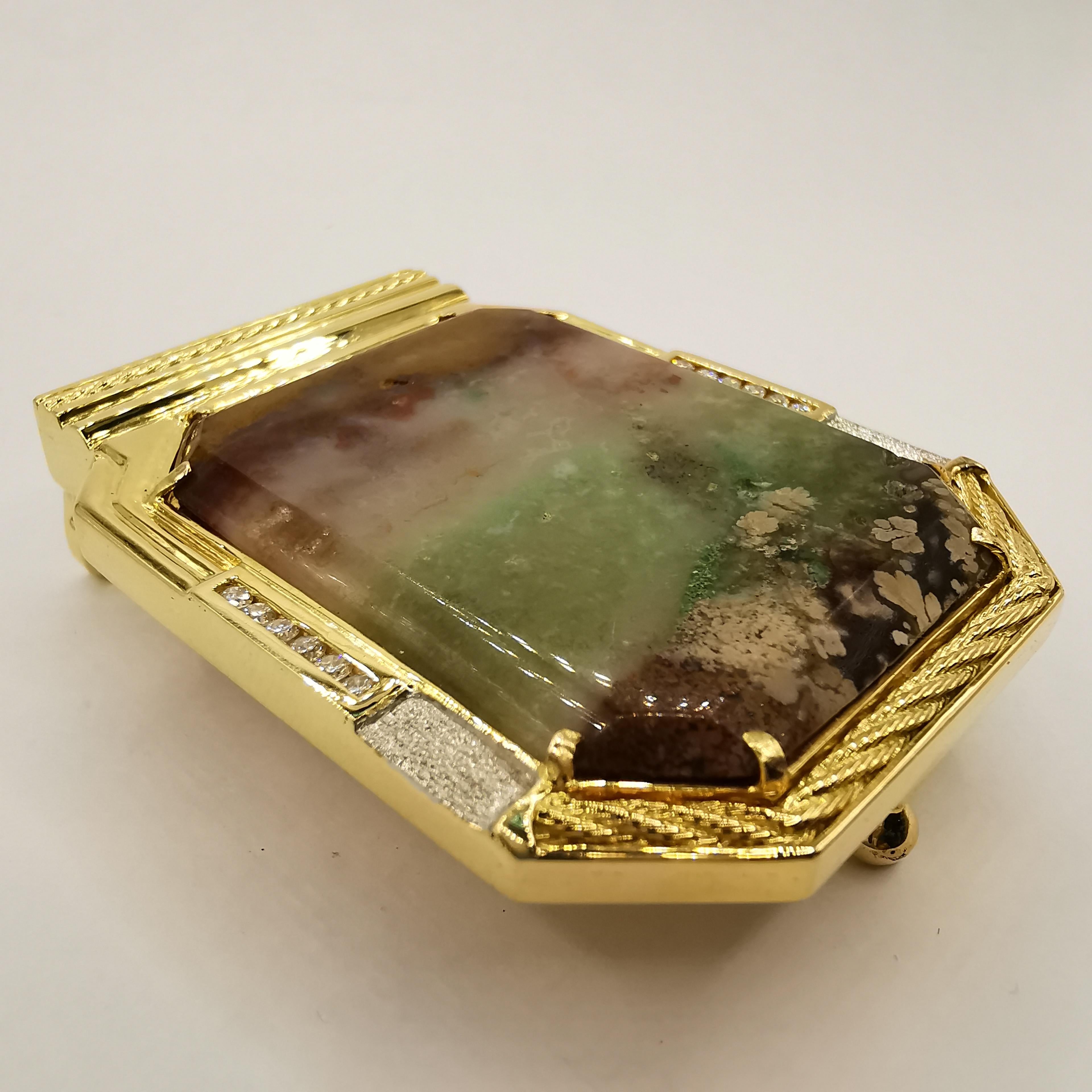 Boucle de ceinture vintage en or jaune 18 carats avec agate arc-en-ciel et diamants Unisexe en vente