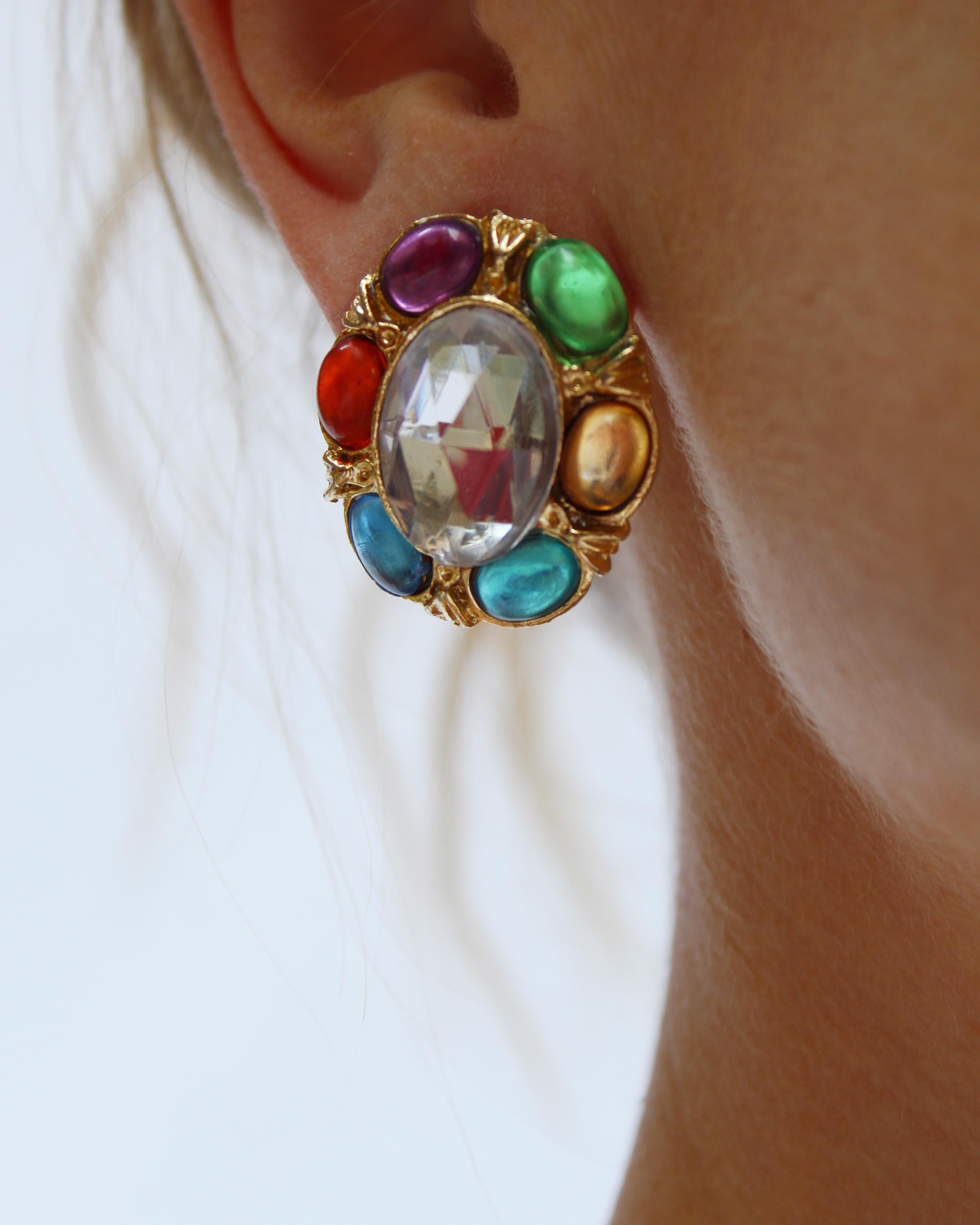 Women's Vintage Rainbow Gem Stud Earrings For Sale