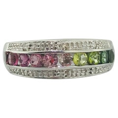 Vintage Rainbow Genuine Tourmaline Ring in 14 Karat White Gold, Estate Piece