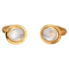 Retro Rainbow Moonstone Cufflinks 18k Yellow Gold Men's Fine Jewelry