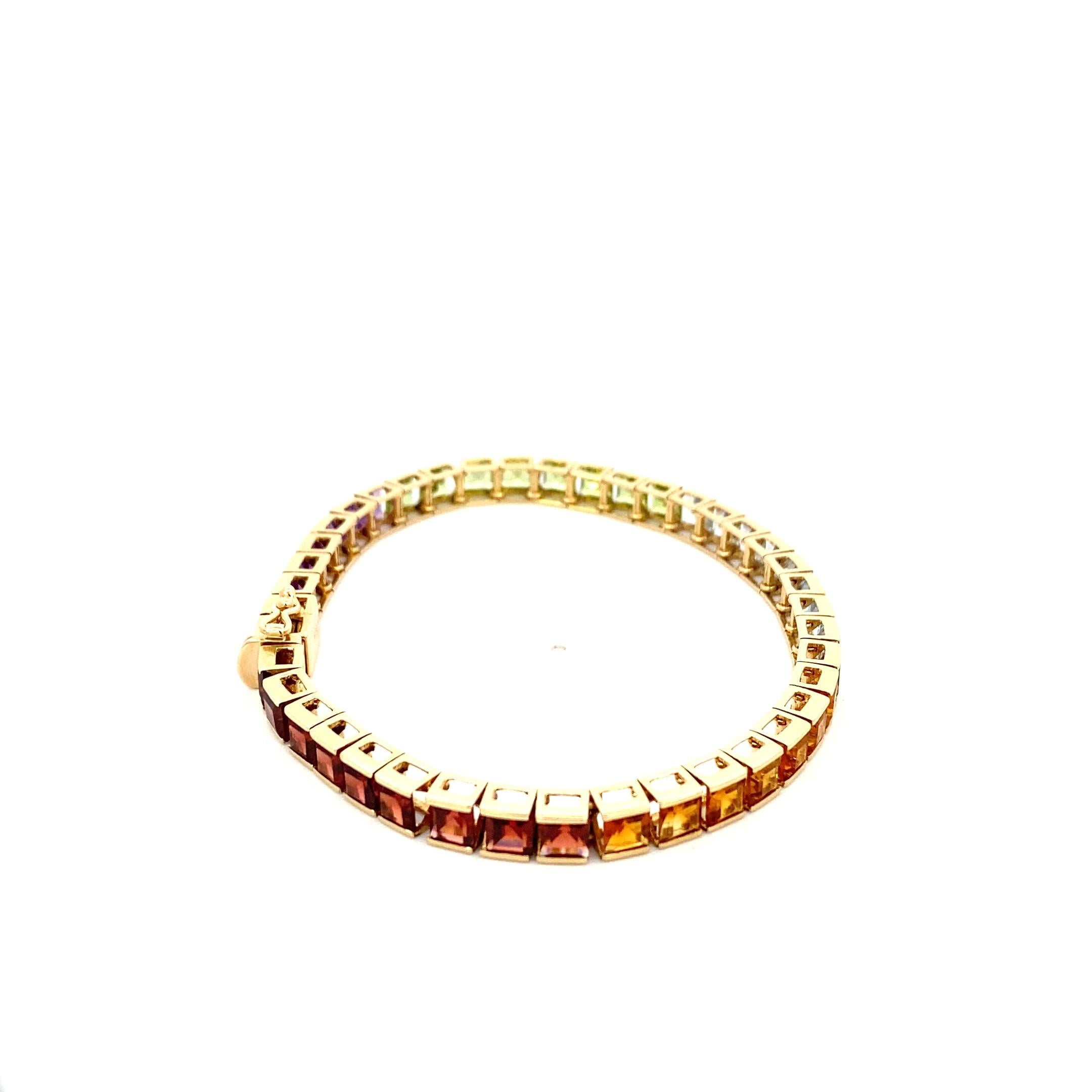 Vintage Rainbow Semi-Precious Stone Yellow Gold Bracelet For Sale 1