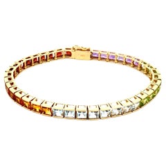 Vintage Rainbow Semi-Precious Stone Yellow Gold Bracelet