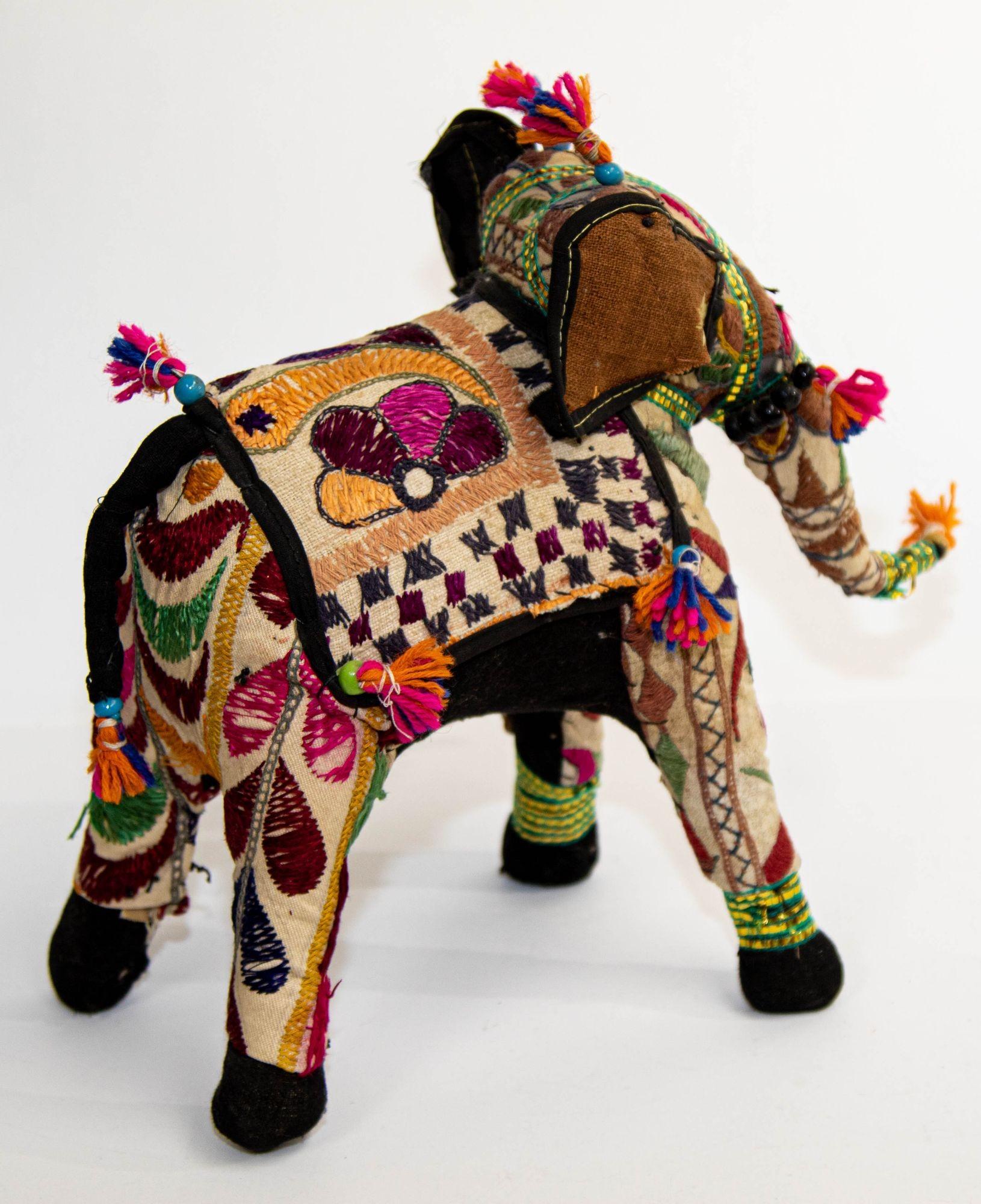 Vintage Raj Hand-Crafted Stuffed Cotton Embroidered Elephant, India, 1950 For Sale 1