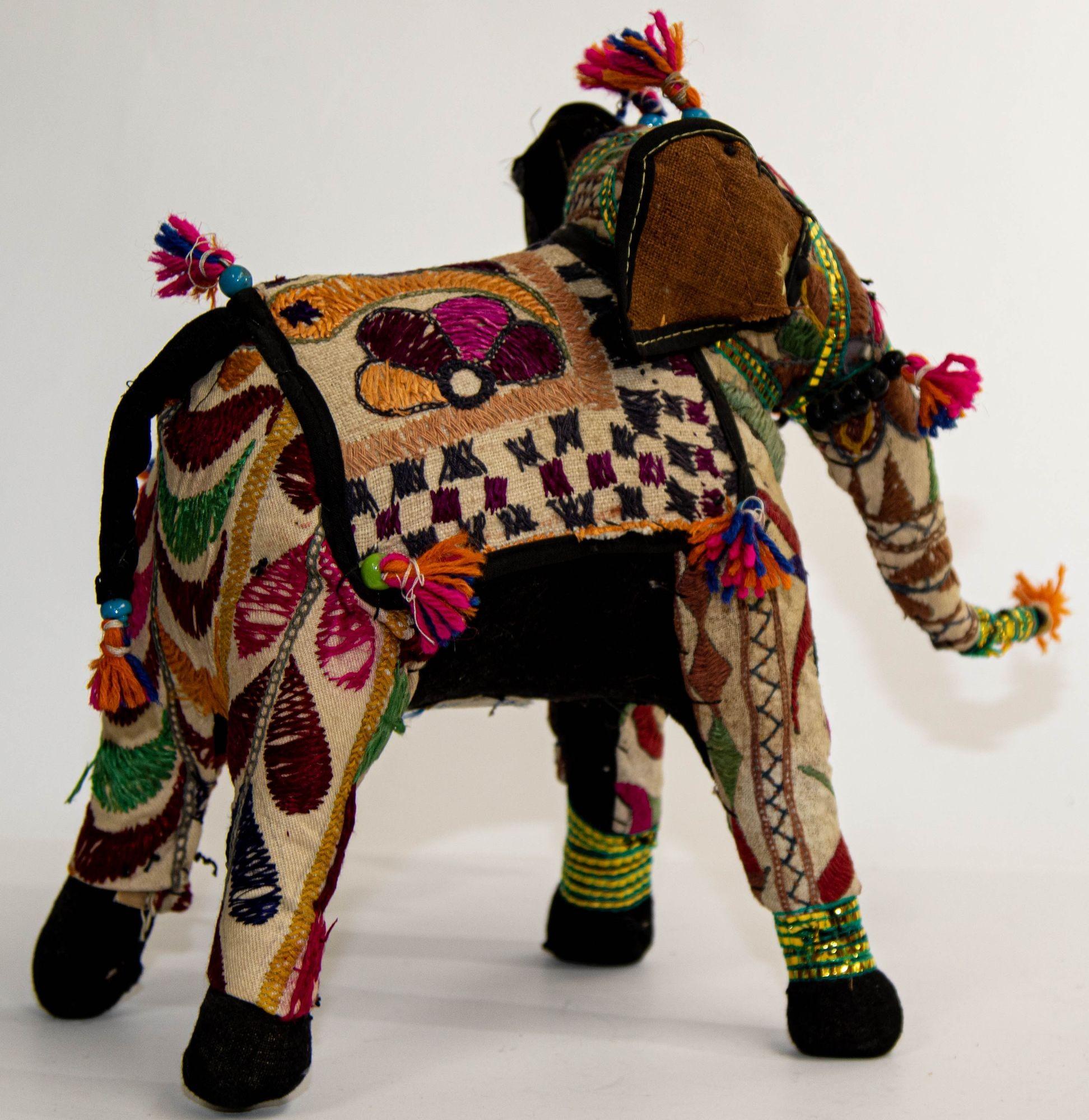 Vintage Raj Hand-Crafted Stuffed Cotton Embroidered Elephant, India, 1950 For Sale 2