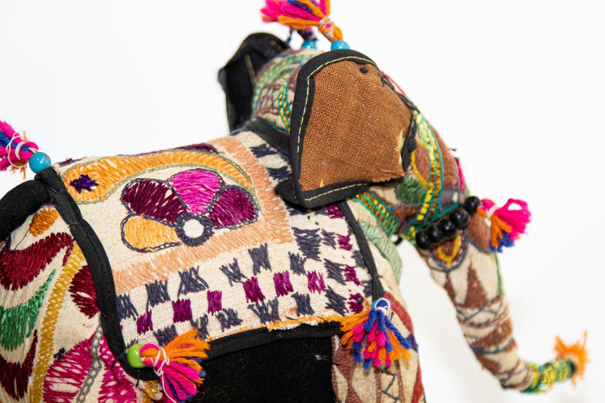 Vintage Raj Hand-Crafted Stuffed Cotton Embroidered Elephant, India, 1950 For Sale 3