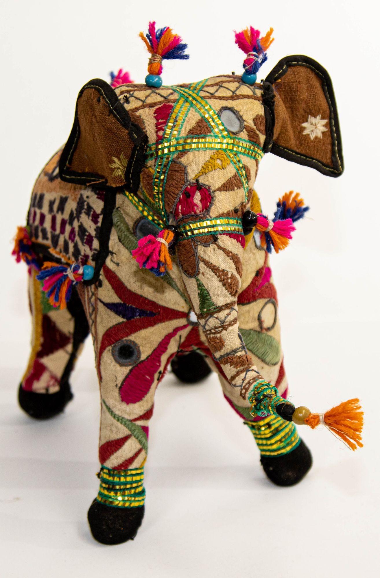 Vintage Raj Hand-Crafted Stuffed Cotton Embroidered Elephant, India, 1950 For Sale 4