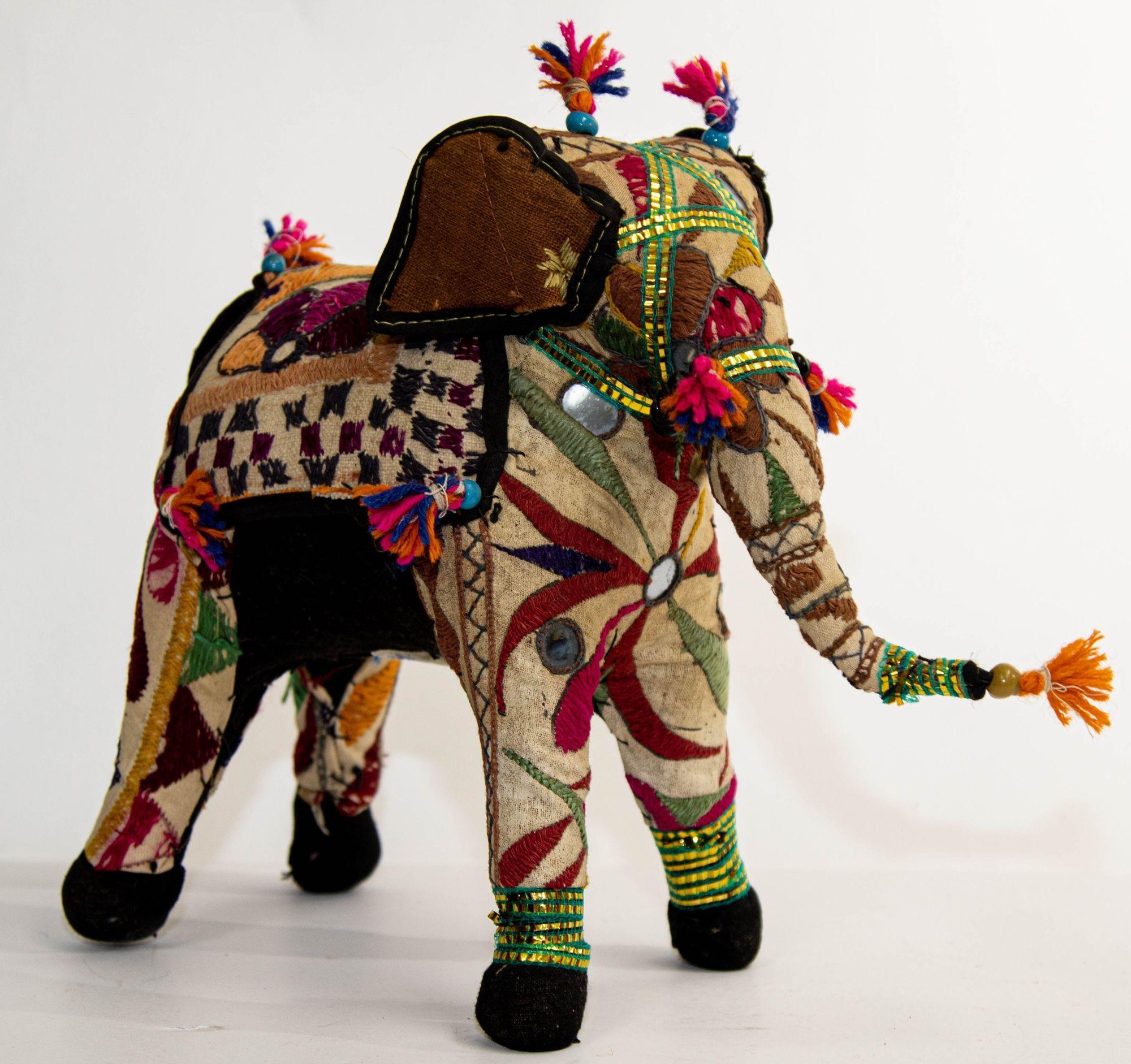 Vintage Raj Hand-Crafted Stuffed Cotton Embroidered Elephant, India, 1950 For Sale 7