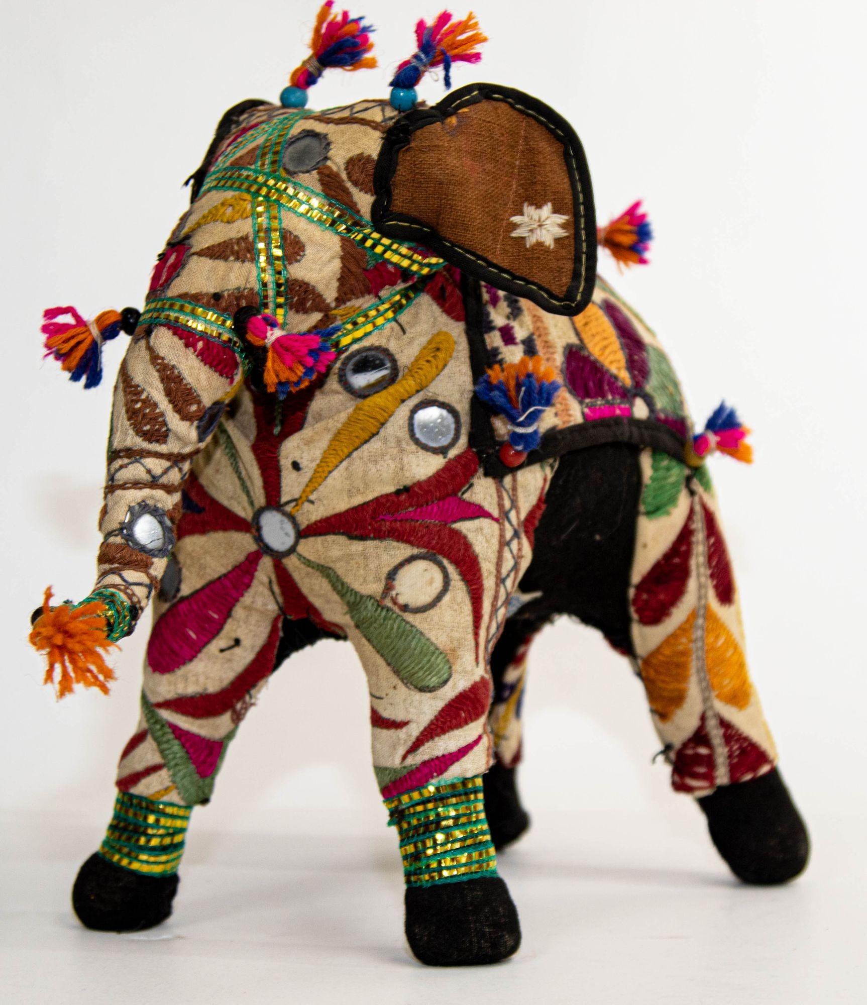 Vintage Raj Hand-Crafted Stuffed Cotton Embroidered Elephant, India, 1950 For Sale 8