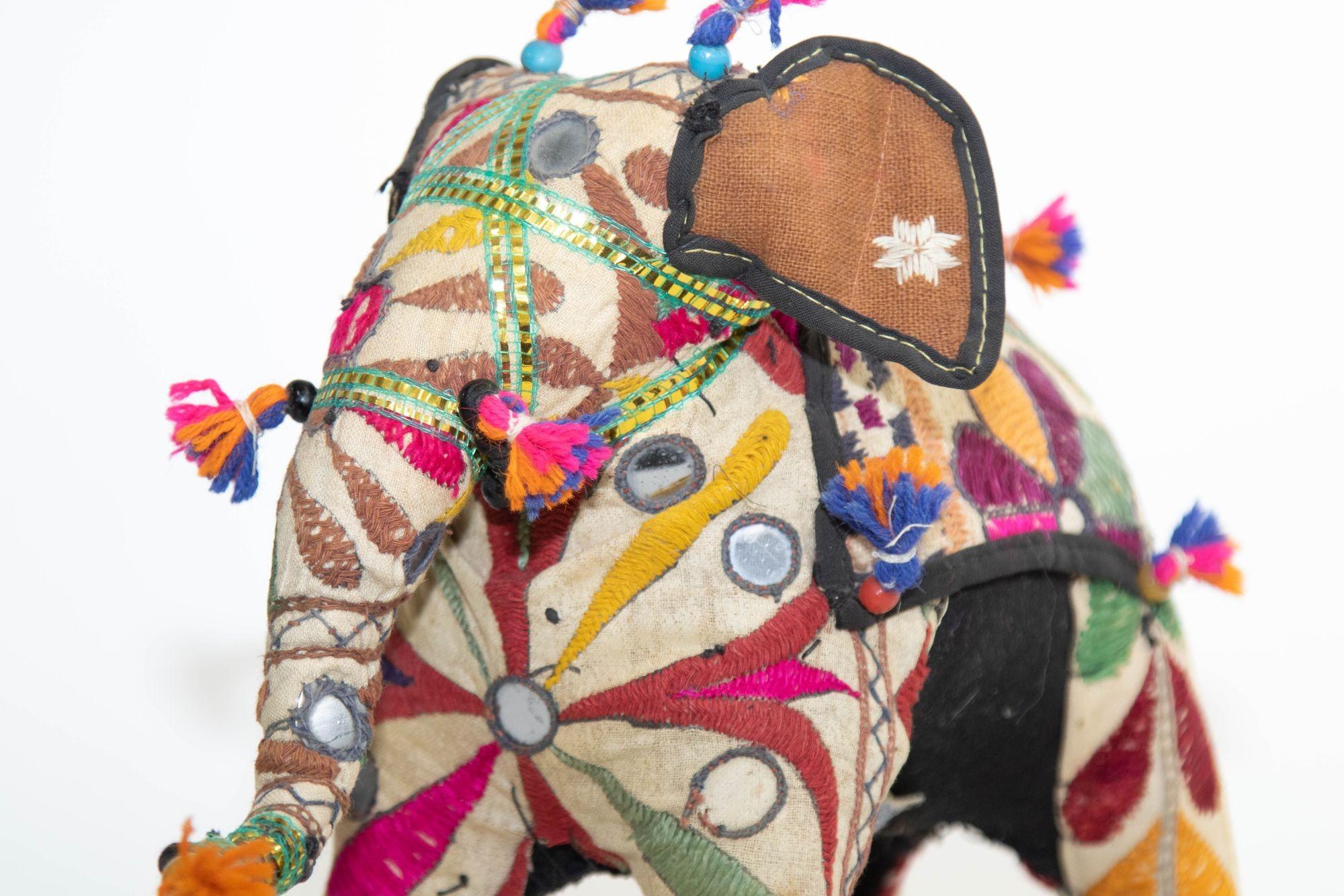 Vintage Raj Hand-Crafted Stuffed Cotton Embroidered Elephant, India, 1950 For Sale 9