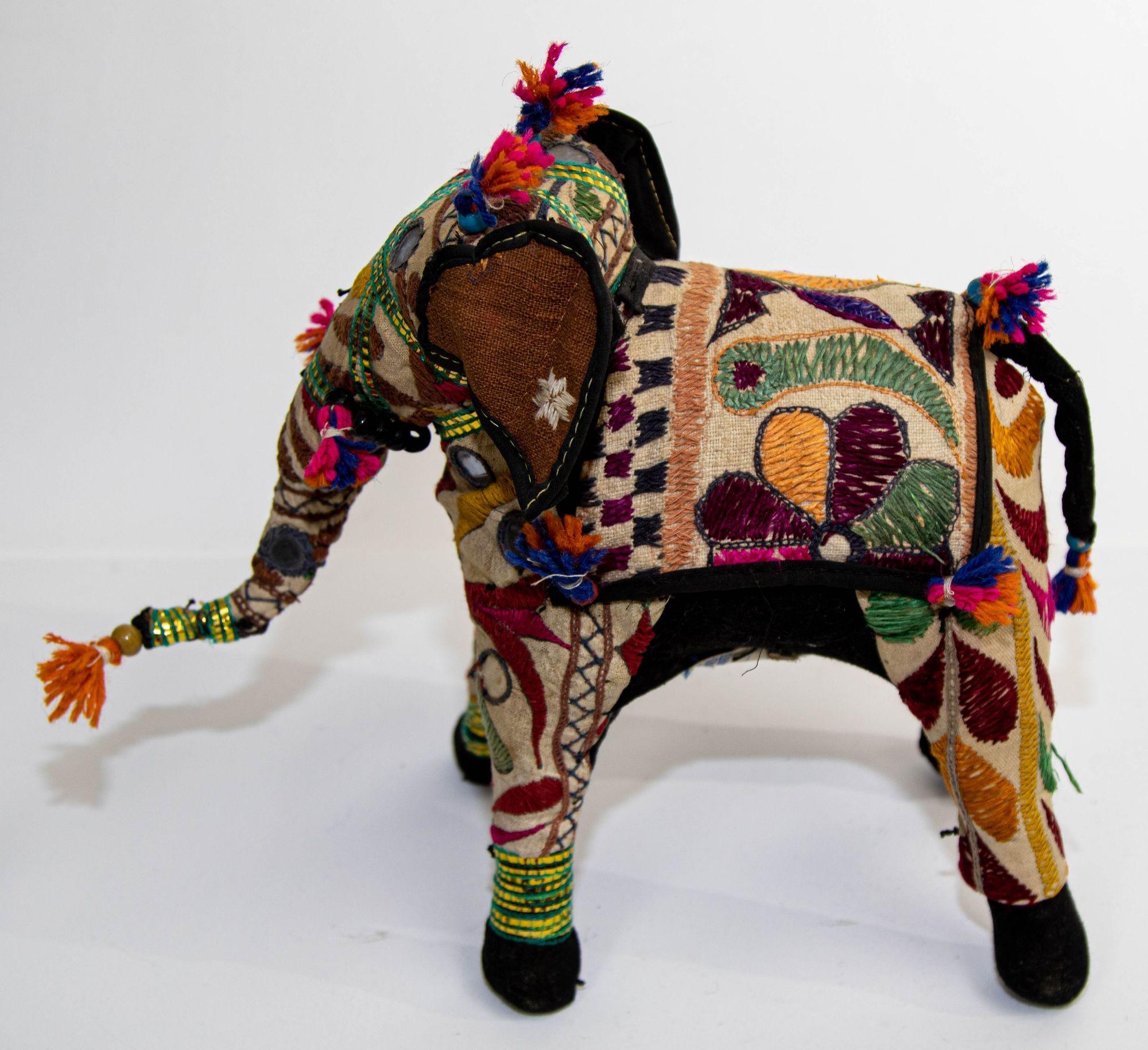 Vintage Raj Hand-Crafted Stuffed Cotton Embroidered Elephant, India, 1950 For Sale 10