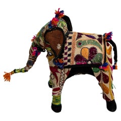 Vintage Raj Hand-Crafted Stuffed Cotton Embroidered Elephant, India, 1950
