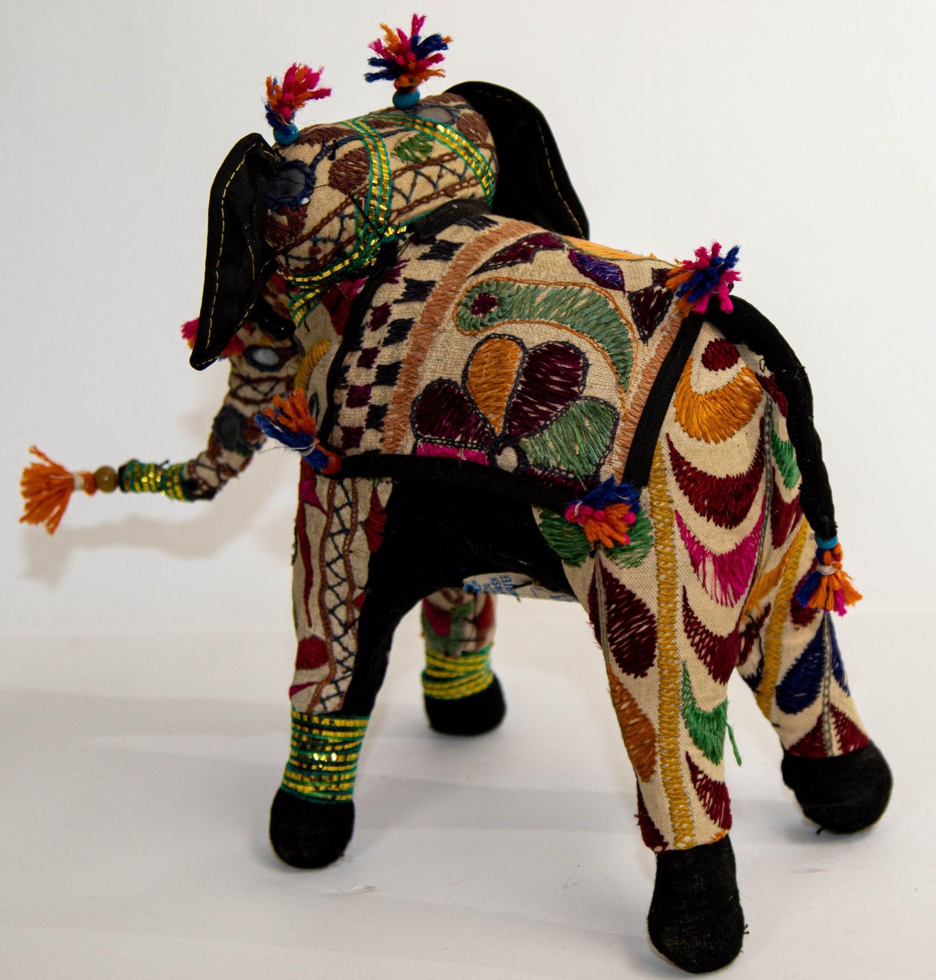 Anglo Raj Vintage Raj Hand-Crafted Stuffed Cotton Embroidered Elephant, India, 1950 For Sale