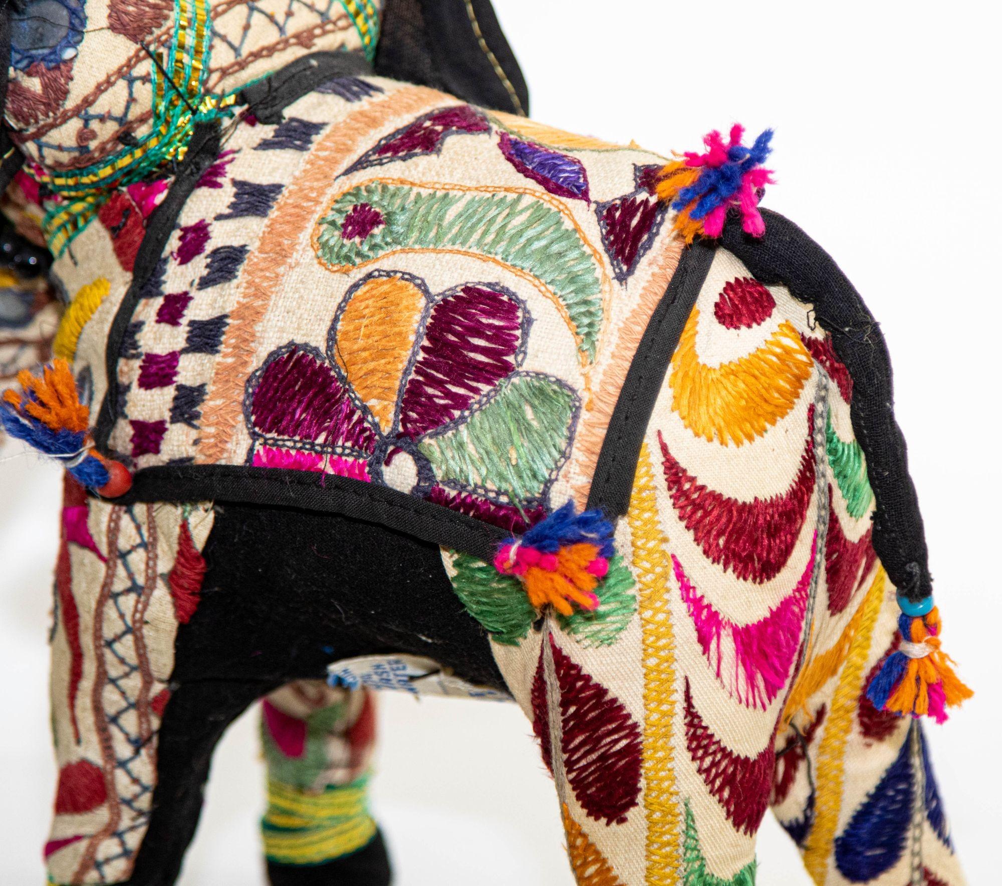 Indian Vintage Raj Hand-Crafted Stuffed Cotton Embroidered Elephant, India, 1950 For Sale