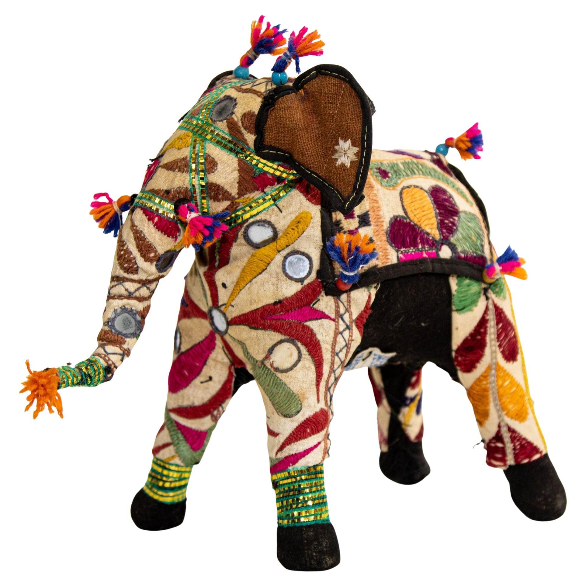 Vintage Raj Hand-Crafted Stuffed Cotton Embroidered Elephant, India, 1950 For Sale