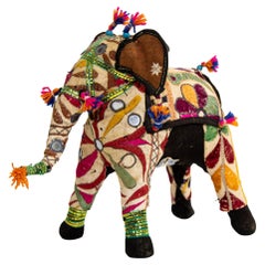 Vintage Raj Hand-Crafted Stuffed Cotton Embroidered Elephant, India, 1950