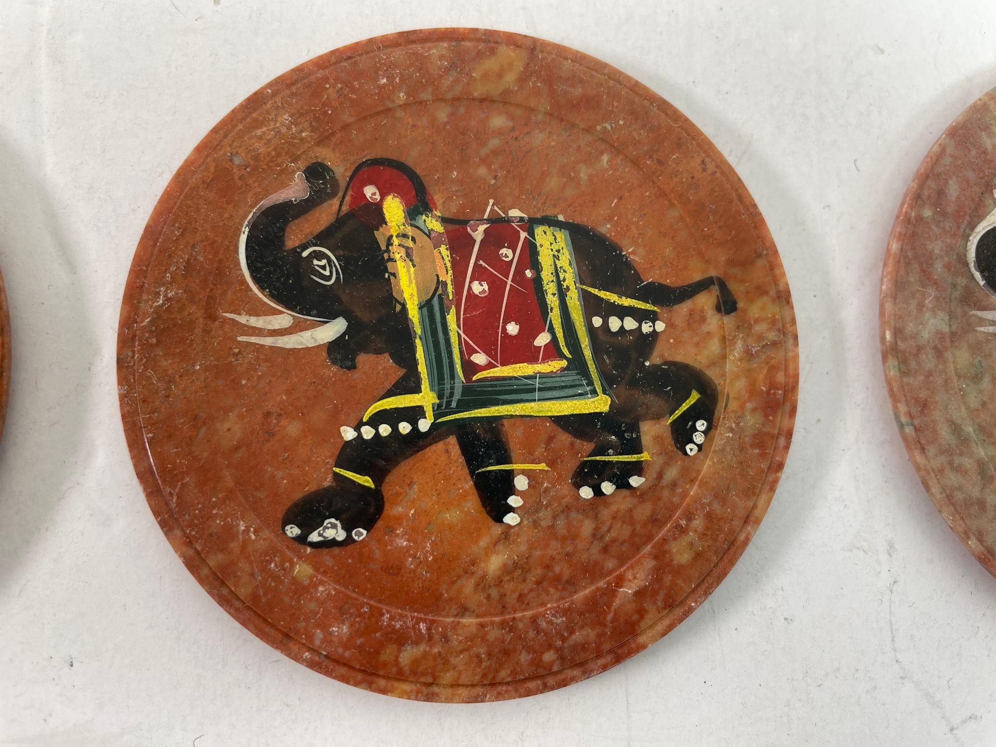 Hand-Crafted Vintage Rajasthani Brown Marble Stone with Indian Elephants Design For Sale