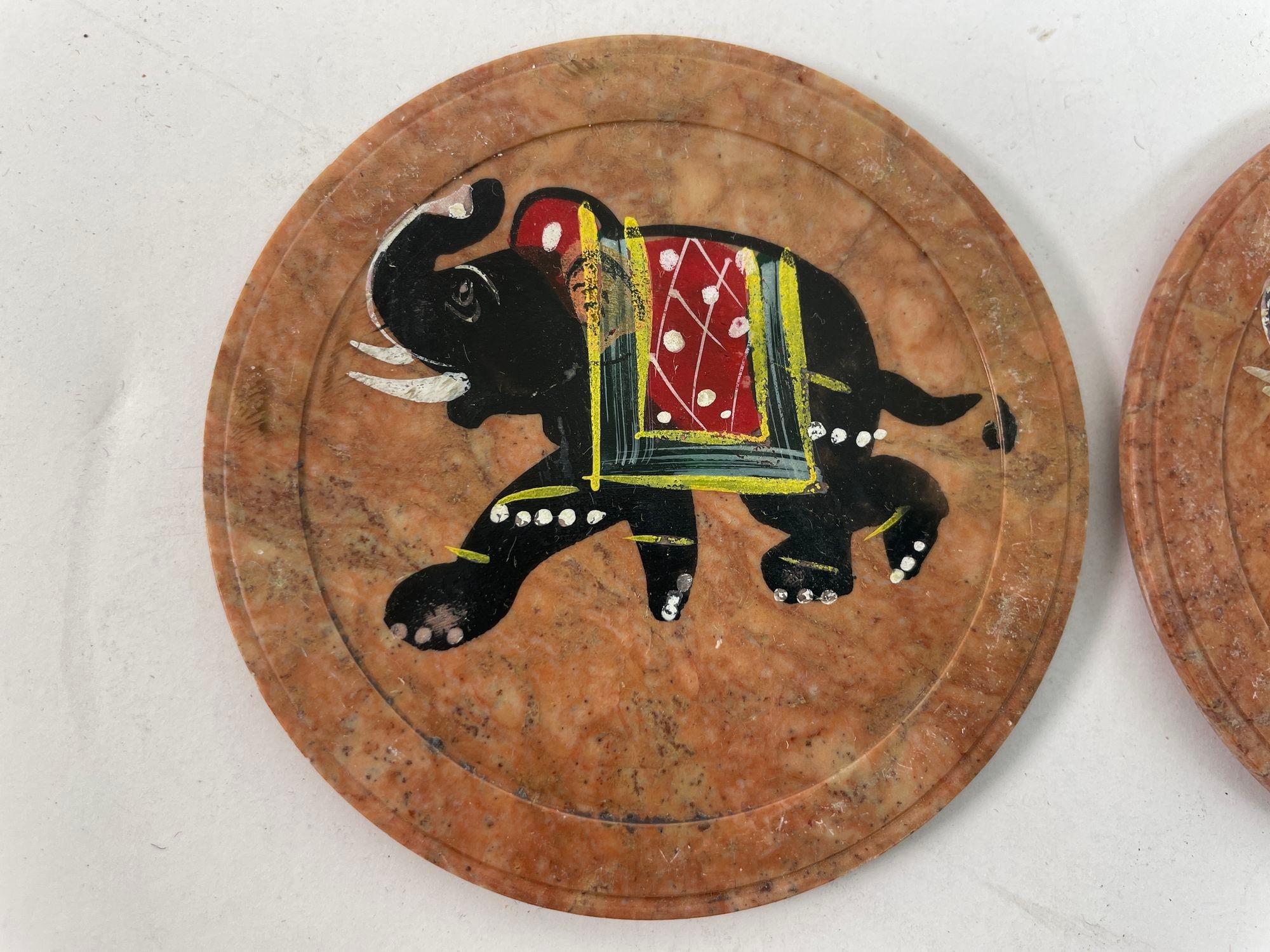 20th Century Vintage Rajasthani Brown Marble Stone with Indian Elephants Design For Sale